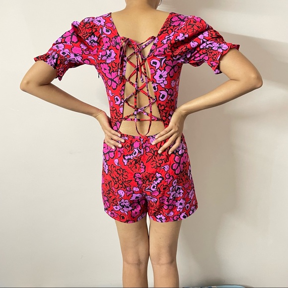 Pink Printed Romper with String Back - Picture 9 of 9